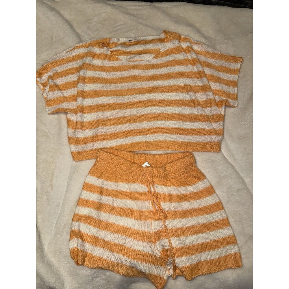 Big Time Lounge Shorts Set With Top. Orange And White Stripes. Size Medium
